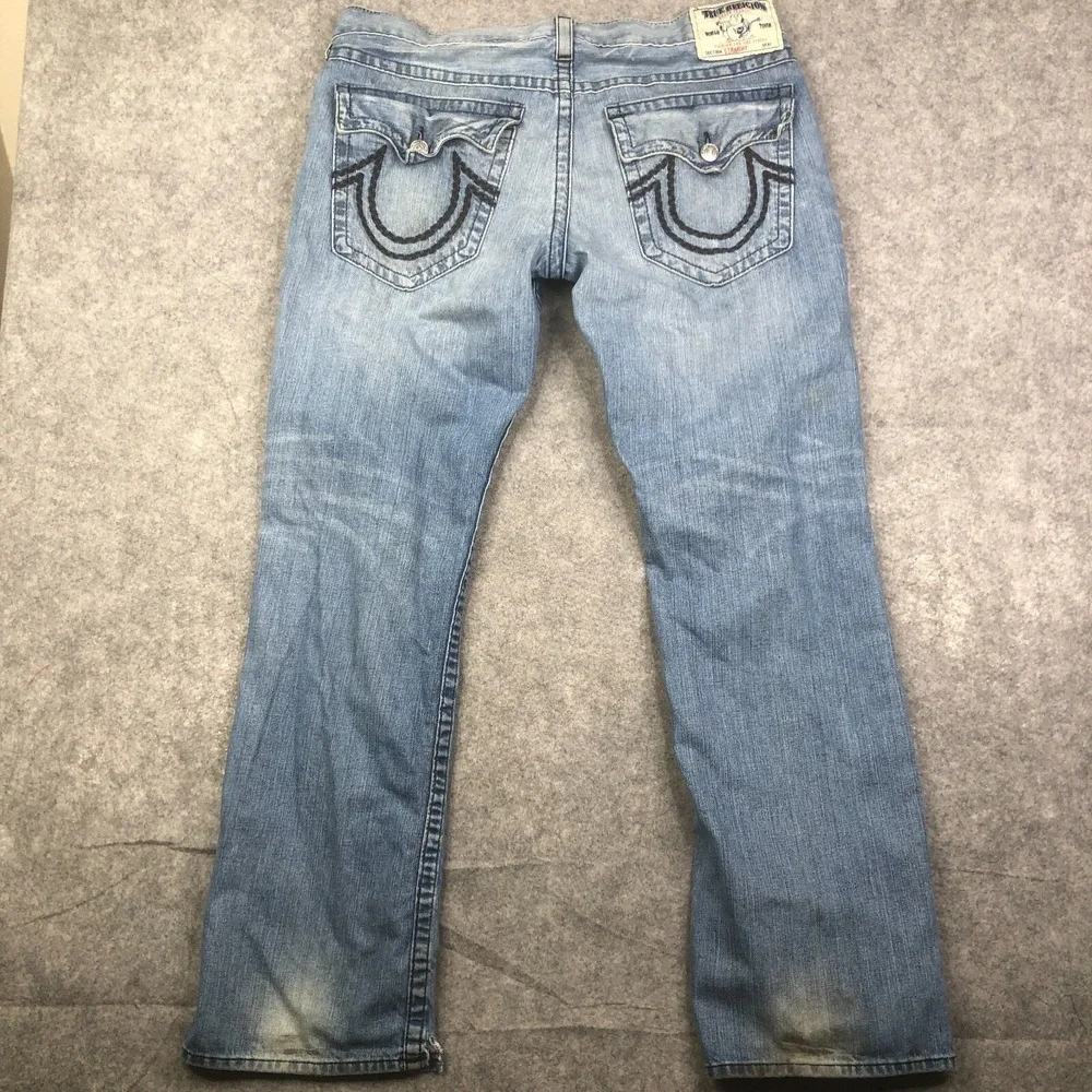 True Religion Jeans Ricky Straight Size 38 Blue Flap Pockets Y2K
